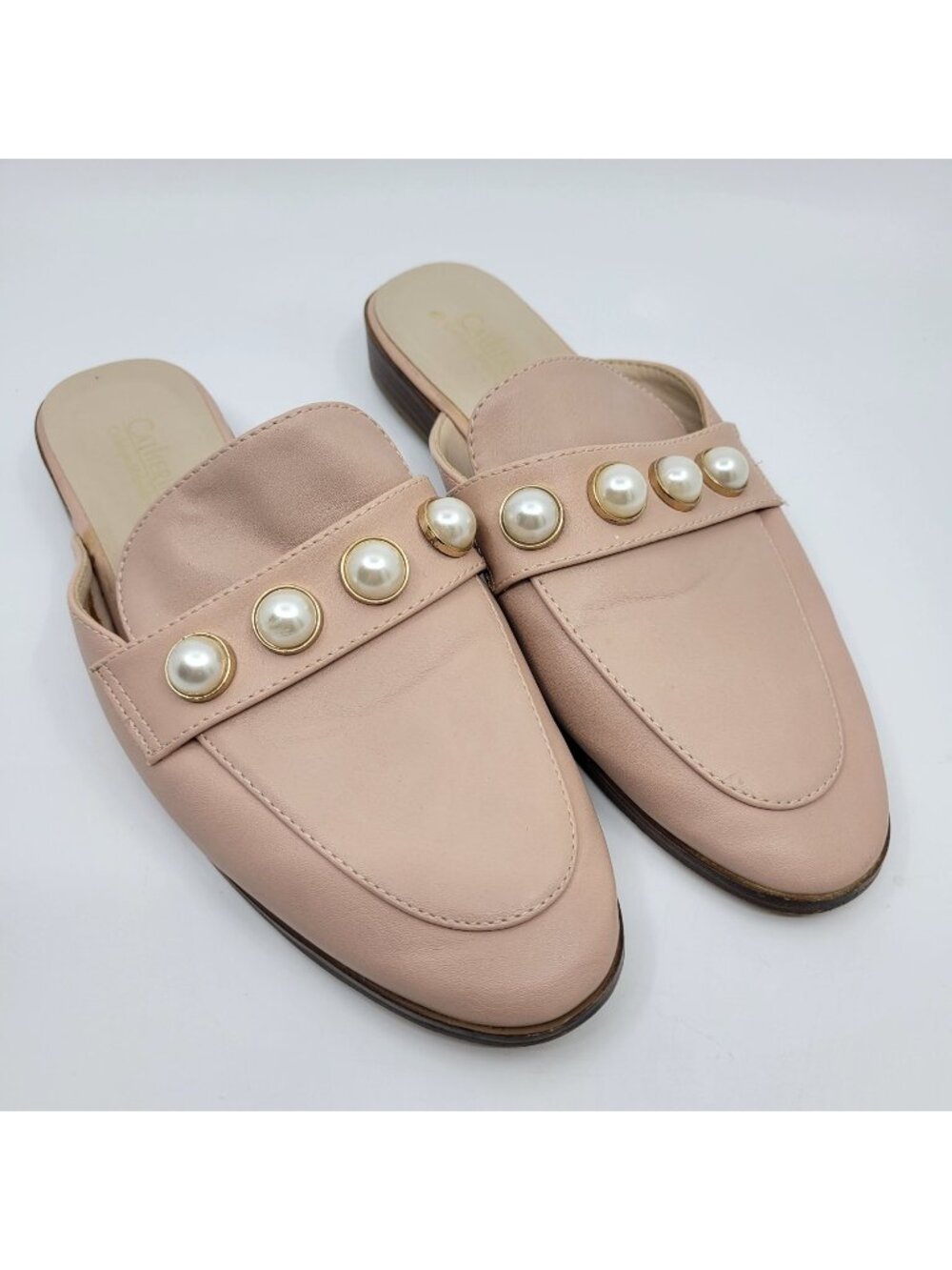 Catherine Malandrino Quentin Mules Womens Size 6 Light Pink Leather Faux Pearls